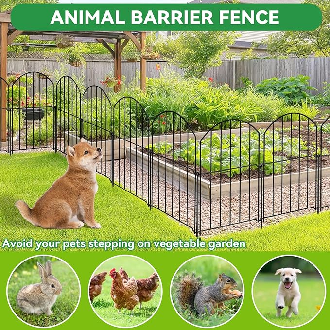 GOTGELIF 10 Pack 17in(H) X 10ft(L) Decorative Fence, Arched Fence - Easy to Disassemble & Install & No Dig Metal Garden Fence Border with 11 Metal Stake for Flower Bed, Landscape, Yard, Patio