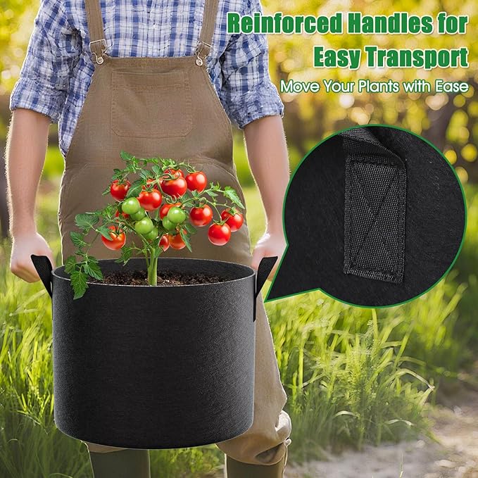 FEED GARDEN 10 Gallon Grow Bags – 4 Pack Heavy Duty Nonwoven Fabric Pots for Vegetables, Tomatoes, Herbs – Breathable Reusable Plant Containers for Indoor & Outdoor Gardening