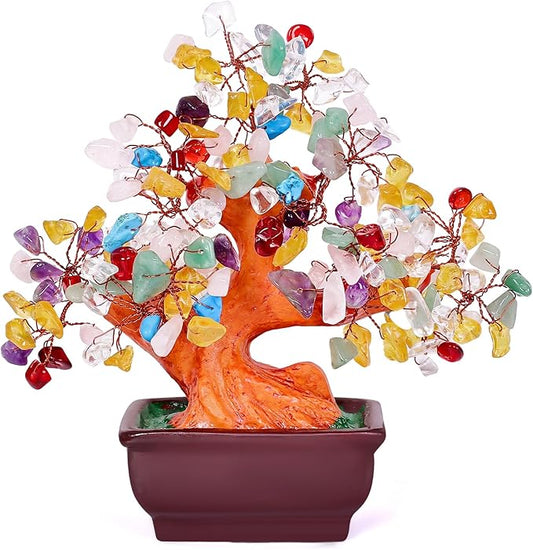 Feng Shui Quartz Crystal Money Tree Bonsai Style Decoration for Luck and Wealth (Multicolor)