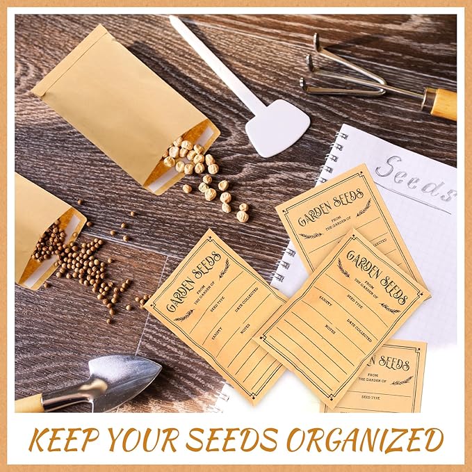 Zubebe 150 Pieces Seed Saving Envelopes Packets Resealable Self Adhesive Paper Envelopes for Flower Vegetable Seeds Storage 3.15 x 4.72 Inch (Brown)