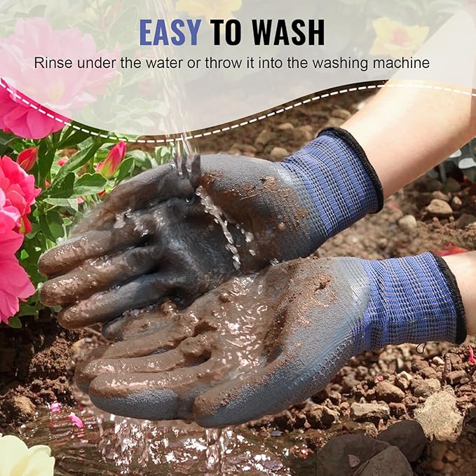 3 Pairs Gardening gloves for men, Garden gloves with rubber coating, Work gloves for Weeding, Digging, Raking, Pruning Flower Rose (Medium/8)