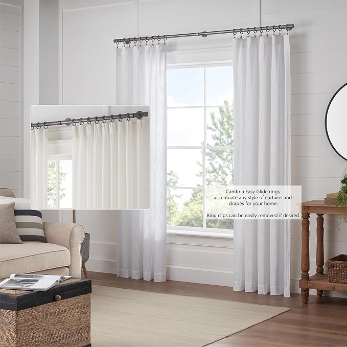 MODE Cambria Designer Series - Premium Easy Glide 18 Count Curtain Rings - Metal with Smooth, Quiet Nylon Inserts with Clips - 2 inch Diameter (1-5/8 inch Inside Diameter) - Matte Graphite