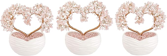 Jovivi Rose Quartz Crystal Heart Money Tree Healing Gemstone Bonsai Tree for Wedding Ceremony Reiki Balancing Energy Meditation Feng Shui Wealth & Good Luck Home Indoor Office Decor 7.87"-8.26"