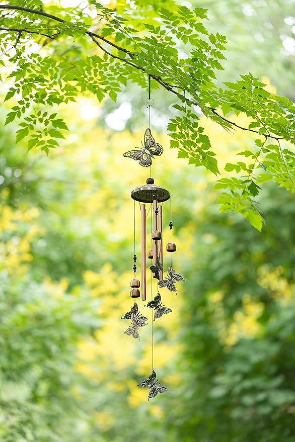 Butterfly Wind Chimes for Outside,34 inch Length Memorial Butterfly Wind Chime with 4 Large Aluminum Tubes & S Hook,Indoor Outdoor Decor Hanging Wind Catcher Bell for Home,Garden,Patio,Backyard,Porch