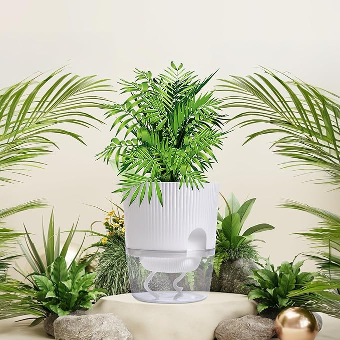 ZXJ 5.5 Inch Self Watering Planter Pots for Indoor Plants - African Violet Pots with Wick Rope - White