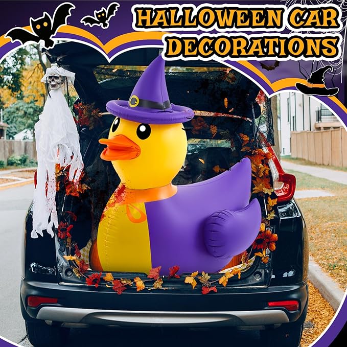 Hungdao 2 Pcs 4.6 Feet Giant Inflatable Halloween Duck Huge Halloween Large Blow up Rubber Duck for Parades and Trunk or Treats Party Supplies (Wizard)