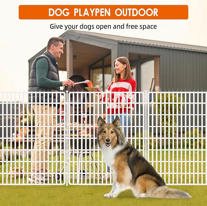 15 Panels No Dig Fence with Gate, 32 in(H) X 36 ft(L) Garden Decorative Fence Animal Barrier for Dogs, Rustproof Metal Garden Edging Border for Outdoor, Yard, Patio, Black, White