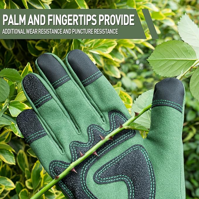 PHIRAH Gardening Gloves for Women Rose Pruning Thorn Proof Breathable Touchscreen Garden Gloves Long Forearm Protection Gauntlet Adjustable Flexible Working Gloves(Green, L)