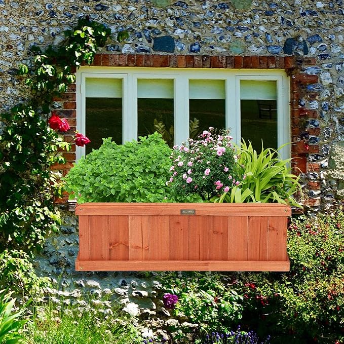 Giantex Raised Garden Bed Flower or Vegetable Planter Window Mounted Plant Box for Garden, Yard Wood Box for Planting (28" LX9 WX10 H)