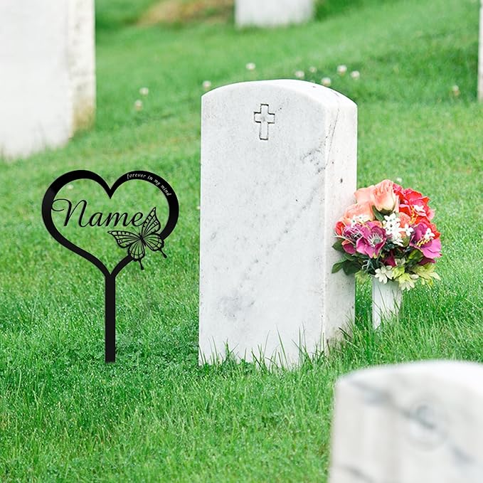 Custom Metal Heart with Butterfly Memorial Stake,Grave Marker,Personalized Cemetery Stake,Loss of Loved One Garden Stake