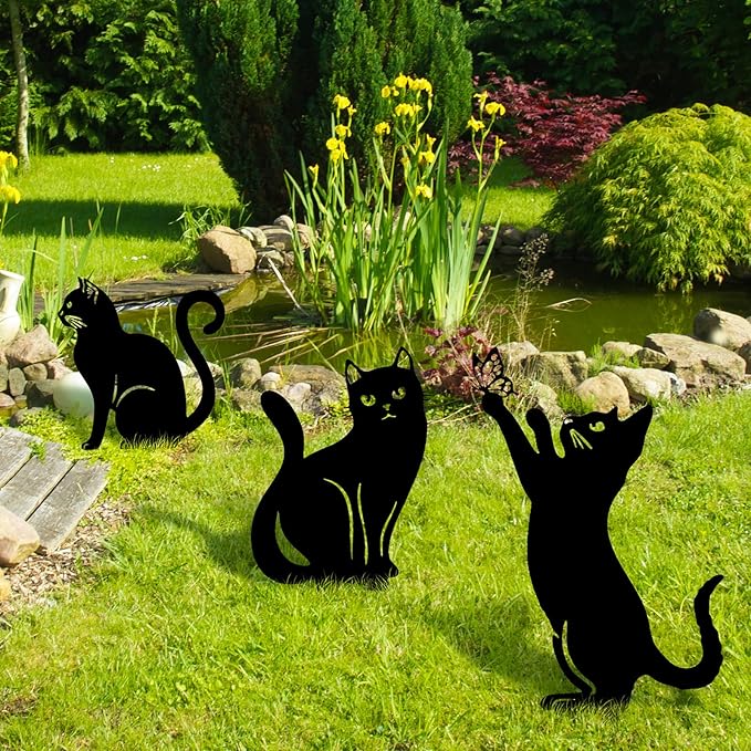 Tandefio 6 Pcs Metal Cat Garden Statues Large Christmas Yard Garden Decorative Stakes for Women Cat Silhouette for Yard Art Outside Patio Outdoor Decor Lawn Ornaments Decorations