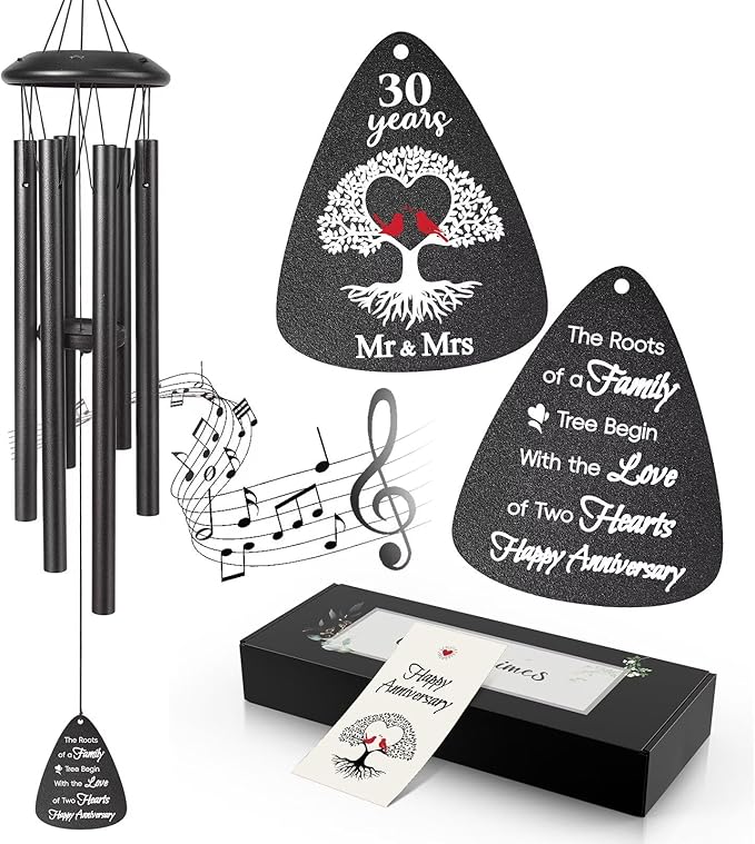 30th Anniversary Wind Chimes Gifts for Men Women,Romantic 30 Year Anniversary for Couples, Wife, Husband, Parents, Friends, 30th Wedding Gifts Idea of Happy Anniversaries Decorations,Black