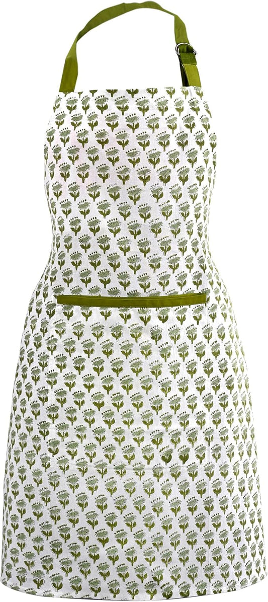CPC Cotton Floral Kitchen Apron for women with Pocket and Adjustable Neck Ties. Apron for Women Men Chef-Hand Block Printed