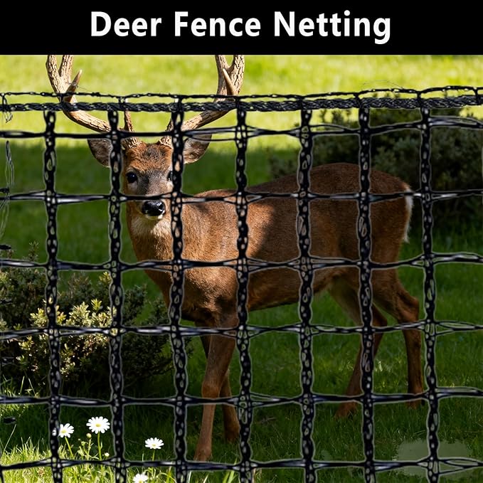 5x65ft Deer Fence Netting, Plastic Mesh Fence Heavy Duty Garden Fence Animal Barrier Garden Netting for Plants Fruit Trees Vegetables Against Deer, Birds, Rabbits, Chickens and Other Animals, Black