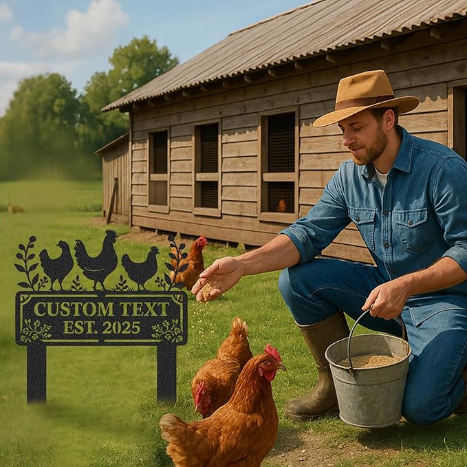 Personalized Metal Chicken Coop Sign, Custom Name Chicken Coop Signs for Outside, Decorative Garden Stakes, Metal Yard Art, Backyard Farmhouse Decor, Chicken Gifts for Women Man Color02