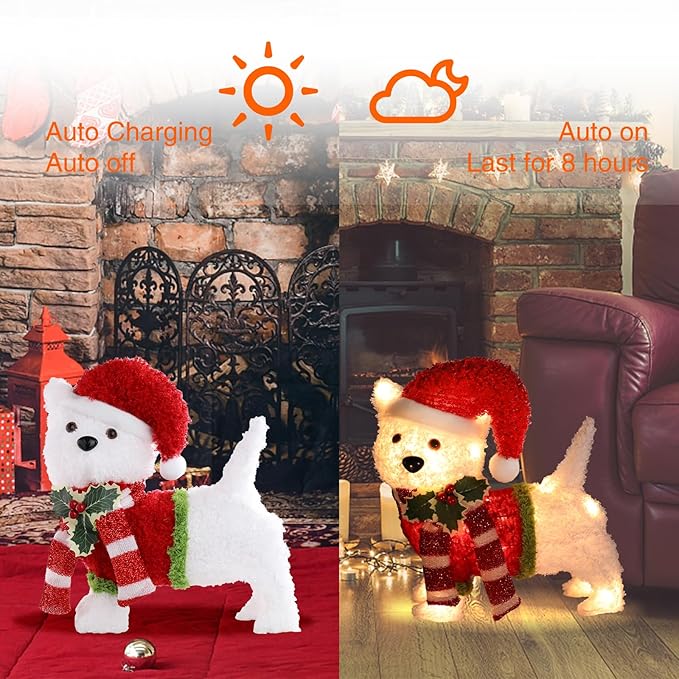 Christmas Outdoor Decoration Lighted Dog 14" Xmas 25 LED Warm Lights 3D Decor Indoor, Battery Powered Outdoor Holiday Decorations for Home, Yard, Garden
