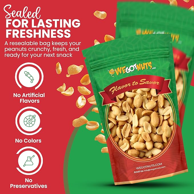 Roasted Unsalted Peanuts 5 Pounds (80oz) By We Got Nuts – Premium Quality Kosher Peanut – Healthy & Natural Rich Flavor Snack – Great For DIY Homemade Peanut Butter – Air-Tight Resealable Bag Package