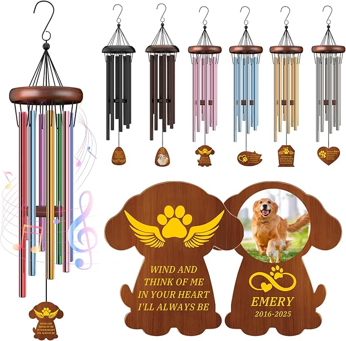Personalized Pet Memorial Wind Chimes Custom - Custom Dog Memorial Wind Chime - Bereavement Gift for Pet Loss, Healing Wind Chimes for Loss of Cat (Dog Shape)