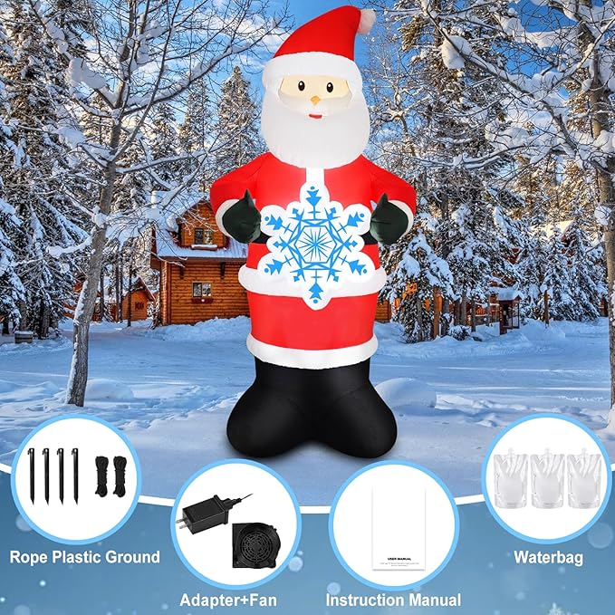 7FT Christmas Inflatable Outdoor Decoration Blow Up Santa Claus Hold Snowflake Yard Decor Built-in LED Lighted Xmas Garden Lawn Patio Party Holiday Ornaments