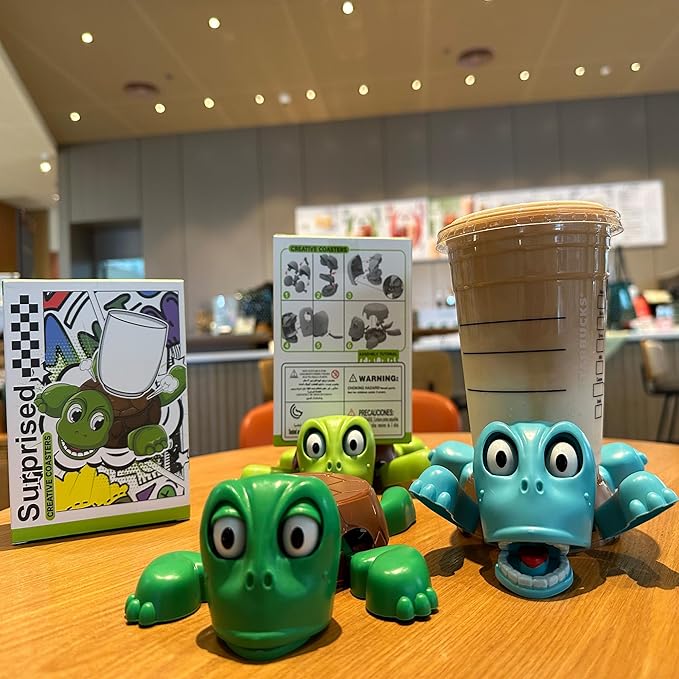 JOD® Turtle Cup Holder, Turtle Coaster with Funny Expression, 2 PCS Cup Holder with Liftable Limbs & Expressive Face for Turtles,Tortoise Lover Gag Gifts Home Decor (4PC-2pcLightGreen2pcGreen)