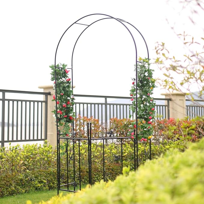 Steel Garden Arch, 7'6" High x 3'9" Wide, Garden Arbor for Various Climbing Plant, Outdoor Garden Lawn Backyard