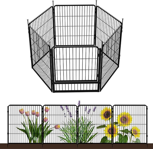 SunsGrove Garden Fence with Gate, 32 in(H) x 13.4 ft(L) 6 Panels Heavy Duty Metal Animal Barrier Fence for Yard, Suitable for Indoor or Outdoor Dog Pet Fence, Garden Fence Border, Black