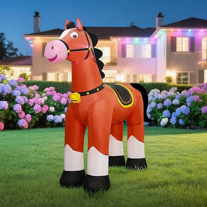 Lulu Home 6.2FT Giant Christmas Inflatable Horse, Blow Up Horse with Built-in LED Lights, Air-Blown Animal Holiday Display for Indoor Outdoor Yard Lawn Farm Ranch Animal Themed Party Decoration