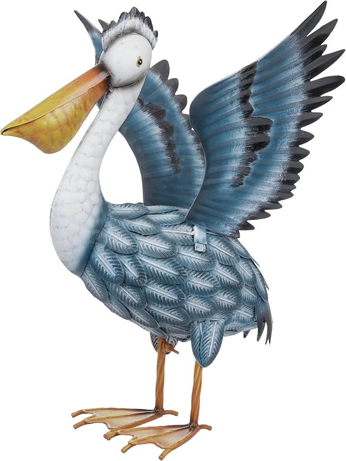 TERESA'S COLLECTIONS Pelican Outdoor Statues for Patio Decor,11.5" Metal Coastal Ocean Spread Bird Garden Statues & Sculptur for Yard Decorations Outdoor,Garden Decor for Outside Porch,Gifts for Mom