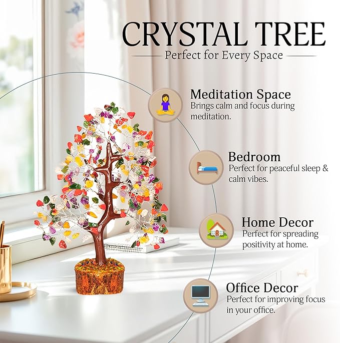 YATSKIA Mix Chakra Tree - Gemstone Tree of Life - Crystal Gifts for Women - Gemstones and Crystals - Crystal Trees for Positive Energy - Meditation Gifts