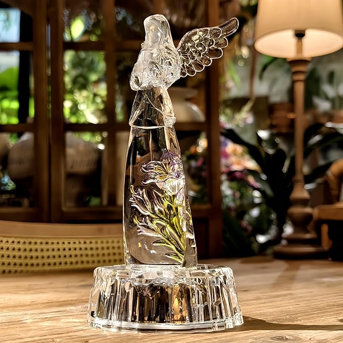 Acrylic Praying Angel Flower Fairy Figurine Statue Sculpture Figurine LED Lighted Home Table Desk Decorative Ornament