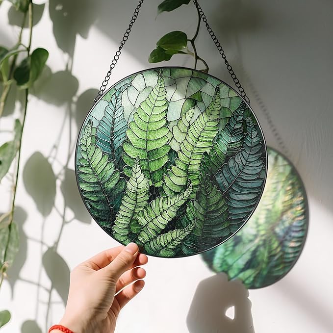 8'' Fern Plant Sun Catcher Ornament, Stained Glass Window Hanging, Sun Catchers for Windows Hanging Ornaments, Window Decor | Plant Lover Gifts, Housewarming Gifts
