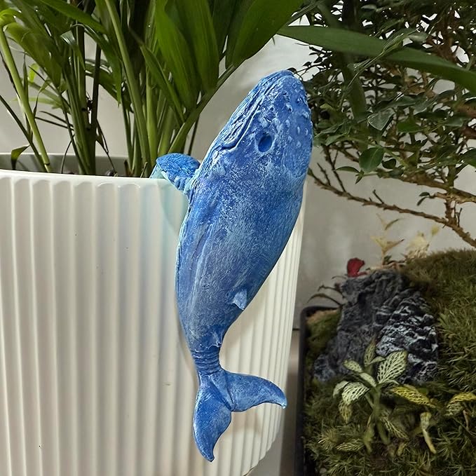 Cute Climbing Animal Flower Pot Huggers, Animal Figurines Plant Decorations for Pots, Resin Flower Pot Decorations, Fairy Garden Accessories, Fish Tank Planter Edge Craft Decor (Whale)