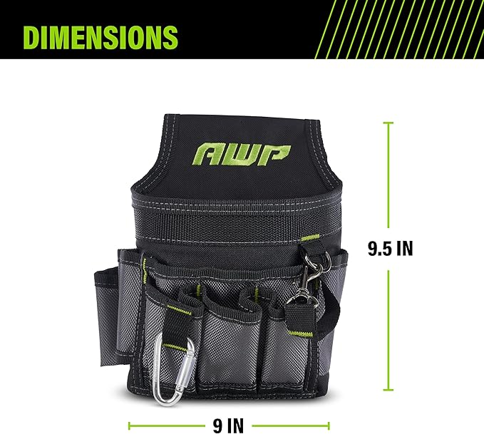 AWP Ballistic Nylon Mini Tool Pouch Multi-Pocket Organizer for Electricians, Professional Tool Box for Efficient Organization, Black/Gray | 1L-23021-2