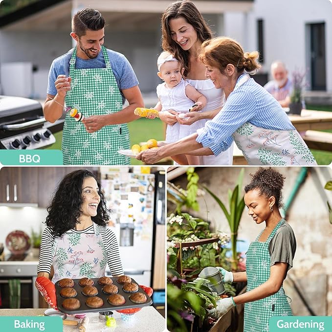 Waterproof Floral Chef Apron Women with Pockets, Cute Apron for Kitchen Cooking Home Baking, Grilling and Gardening Apron