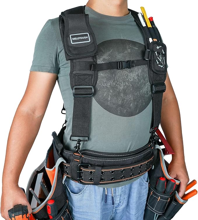 MELOTOUGH Magnetic Tool Belt Suspenders with Magnetic WristBand for Work Belt Padded Suspenders Constrcution