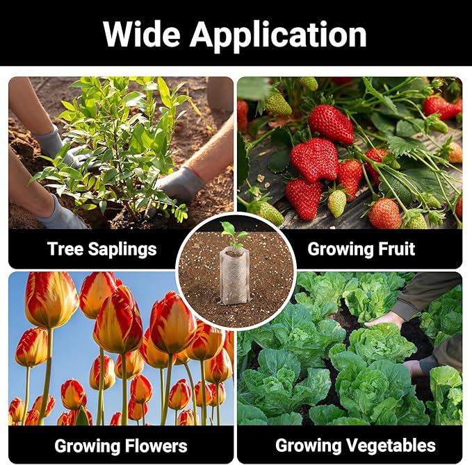 Seed Starter Bags Small, 200PCS 3x4 inch Non-Woven Nursery Plant Grow Bags, Fabric Seedling Bags Pots Pouch for Plants Seeding Clones Home Garden Supply