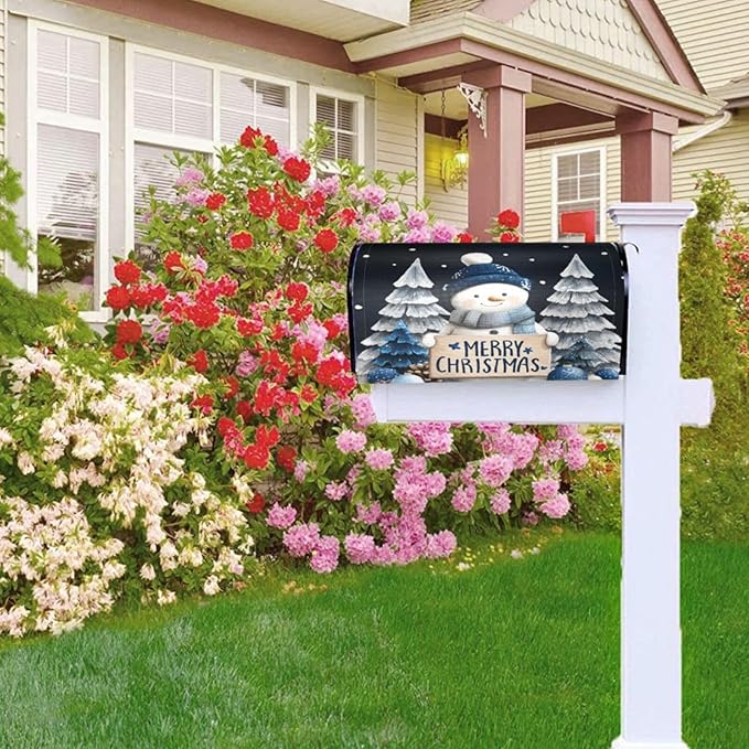 Festive Magnetic Mailbox Cover Winter Snowman Outdoor Mailbox Protector Holiday Seasonal Decorative Garden Yard Home Standard Size 21 x 18 Inch