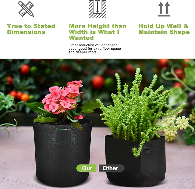 7 US Gallon 8 Pack Tall Grow Bags for Vegetables, Heavy Duty Nonwoven Aeration Fabric Deep Grow Pots with Handles