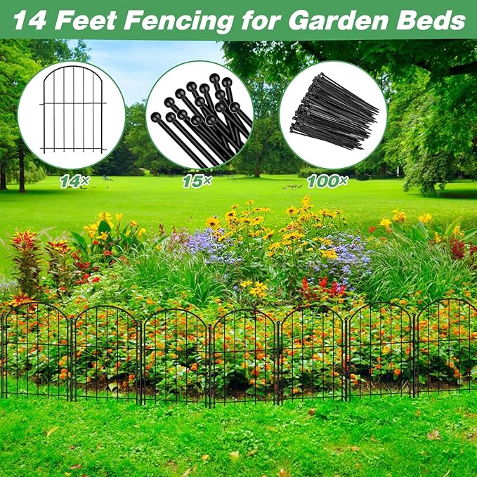 Decorative Garden Fence 21in(H) x18ft(L) 14 Pack Garden Fencing Border No Dig Small Metal Barrier Short Plant Fence for Flower Bed Yard Patio Outdoor Landscape Décor
