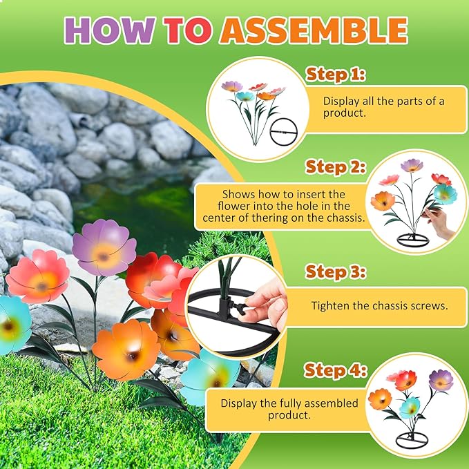 2 Pack Metal Flowers for Outdoor, Decorative Garden Stakes Yard Art, Outdoor Spring Garden Stake Summer Decor Bouquet of Poppy Flower Rustic Handcrafted Items for Lawn Porch Fence(Colorful)