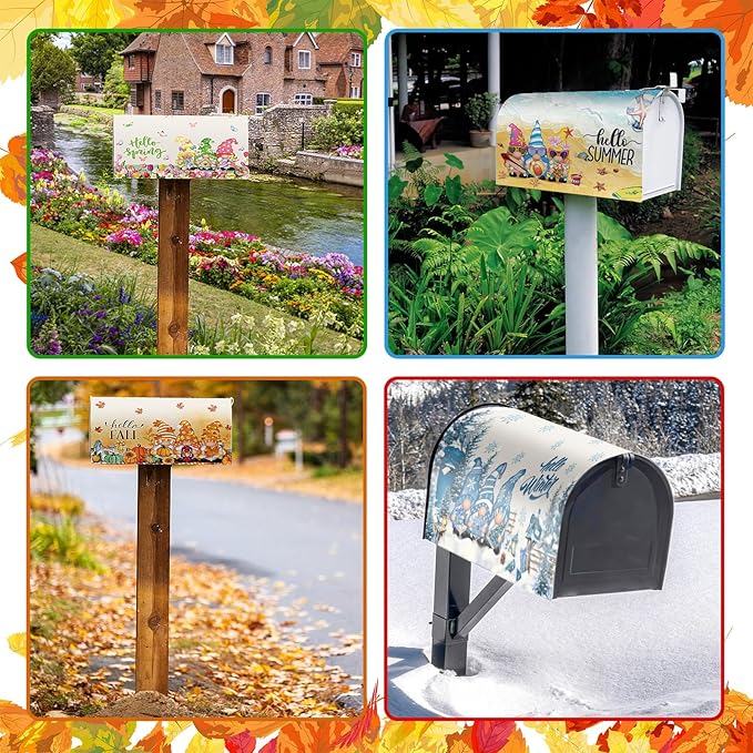12 Pcs Seasonal Gnome Mailbox Covers Magnetic Standard Size 18 x 21 Inch Halloween Thanksgiving Winter Christmas Magnetic Mailbox Covers for Garden Yard Outdoor Decor
