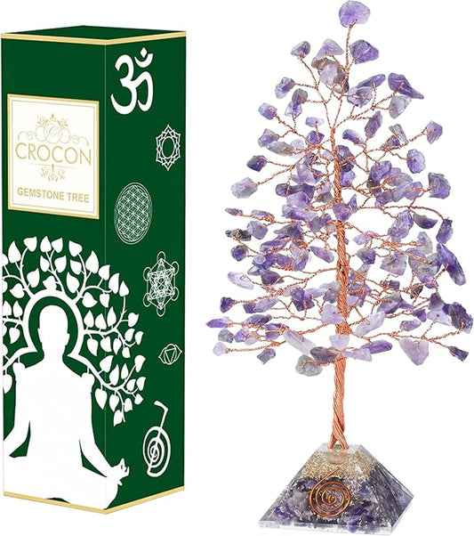 Amethyst Crystal Tree with Orgone Pyramid Base Desk Decor Healing Crystals Bonsai Tree Purple Gifts for Women Office & Shelf Home Room Decor for Mom Sister Girlfriend Present Housewarming