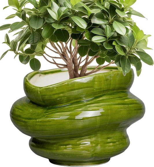 Ceramic Planters Bonsai 11 Inch - Planters with Drainage Hole, Flower Pots for Indoor Plants Outdoor Plants, Large Plant Pot for Home Decor, Gift for Men Women, Green