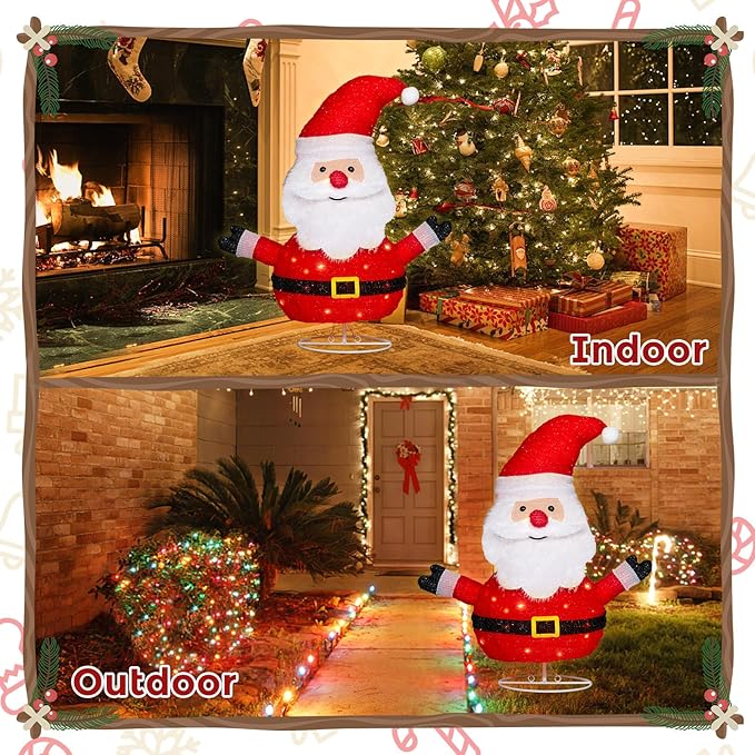 Lighted Christmas Santa Claus Outdoor Decorations Collapsible Santa Claus with LED Lights Pre Lit Pop up Xmas Holiday Decor for Indoor Outdoor Home Yard Garden Lawn