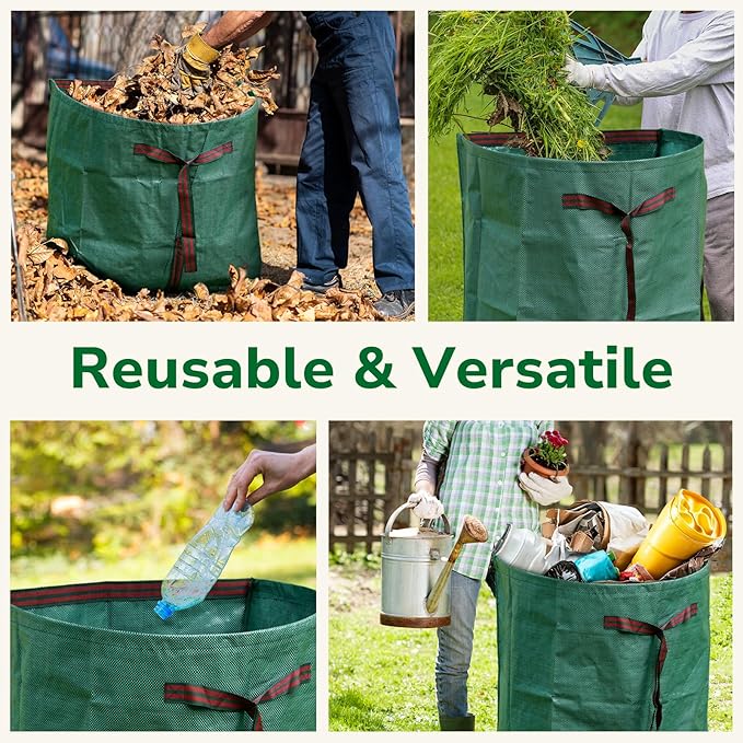 GreatBuddy Lawn Bag, 72 Gallon Yard Waste Bags, Heavy Duty PP Garden Leaf Bags for Leaves, Grass and Debris, Reusable & Foldable Leaf Collector with Handles, Wide Opening and Self-stand Design, 2 Pack