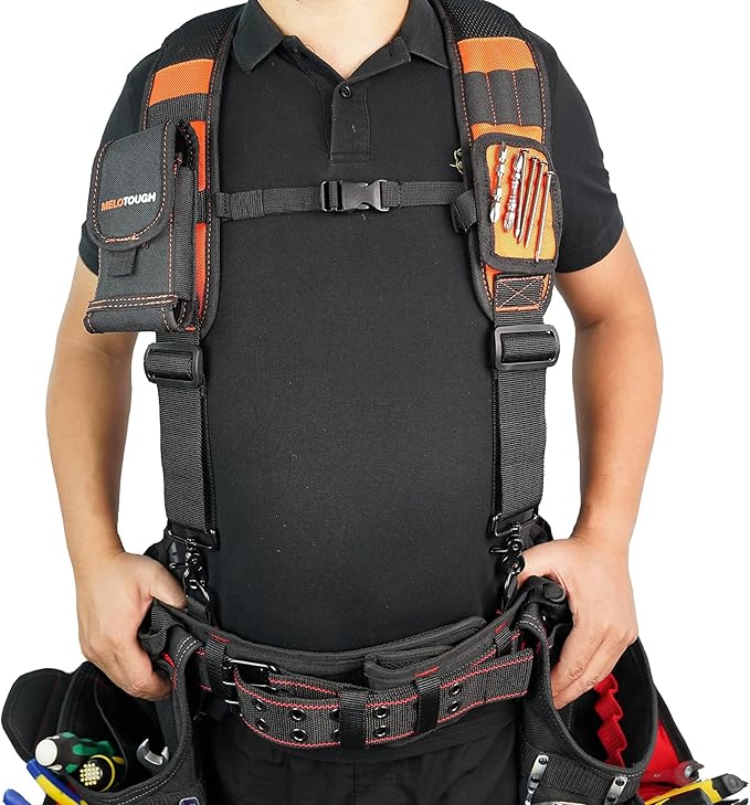 MELOTOUGH Magnetic Tool Belt Suspenders with Magnetic WristBand for Work Belt Padded Suspenders Constrcution