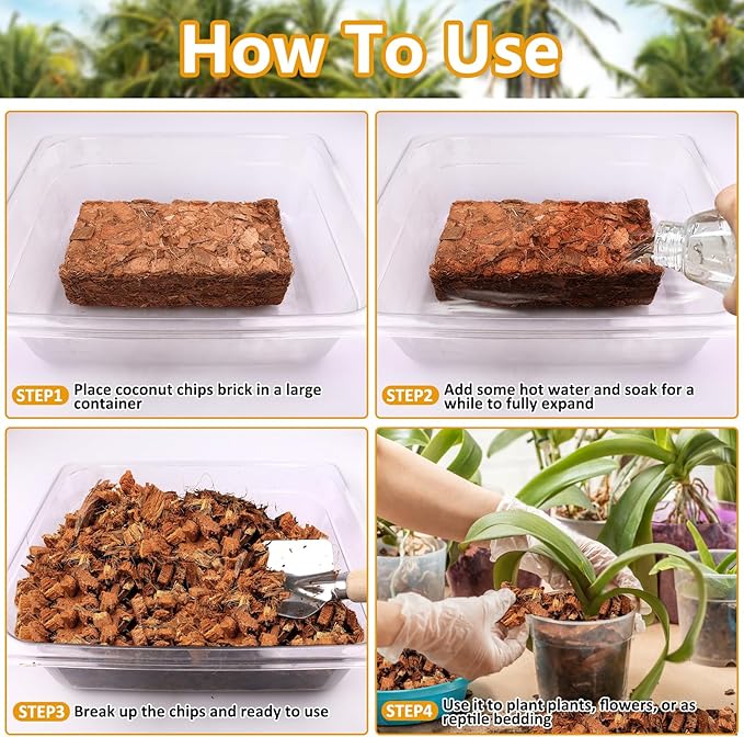 Legigo 2 Pack Coco Coir Chips for Plants- 2.2 LB 100% Organic Coconut Chips Brick Potting Mix with Low EC & PH Balance, Coconut Husk Substrate Coco Husk Mulch for Garden, Planting, Orchid and Soil Mix