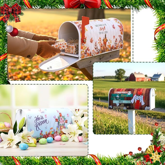 12 Pcs Christian Seasonal Mailbox Covers Magnetic Standard Size 18 x 21 Inch Spring Summer Fall Winter Magnetic Mailbox Covers for Garden Yard Outdoor Decor