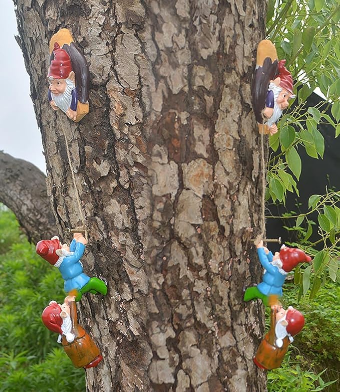 Gnome Statue Gift Climbing Rope Garden Gnomes Statue, Resin Garden Gnome Tree Hugger Outdoor Decor Accessories, Miniature Figurines Micro Garden Gnome Landscape Figurine for Lawn Balcony Patio