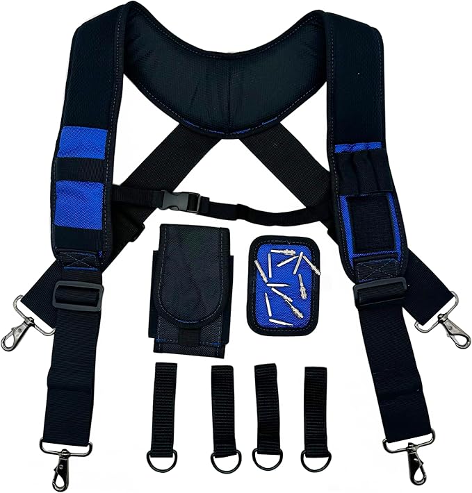 Tool Belt Suspenders for Work Belt Heavy Duty Padded with Magnetic WristBand Attachment Loops for Men